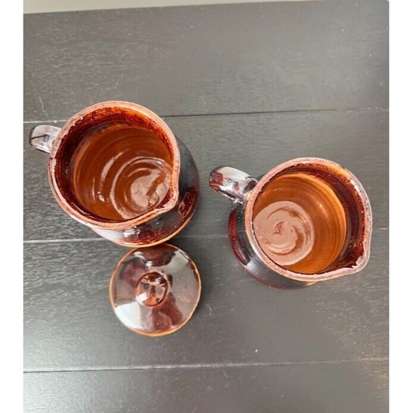 Set of vintage cream and sugar pottery with lid - Picture 4 of 10